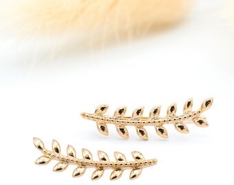 Earrings ear-cuff - Lobe contour spikes 750 gold plated bay leaf, 18 carat - Rising ear contours, isabelleb