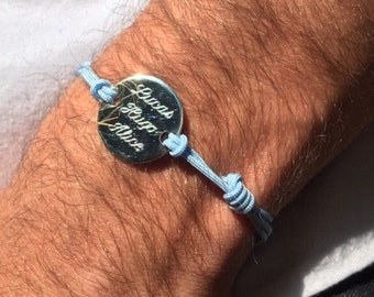 Personalized silver bracelet for men - Cord bracelet - Men's gift - Daddy bracelet, godfather, witness - Valentine's Day, Father's Day