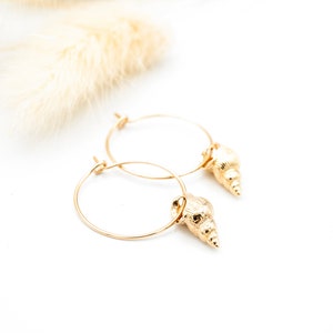 Shell Creole Earrings, 750 Gold Plated, 3 Microns, Creoles, Shell Creole Earrings - isabelleb, isabelle b