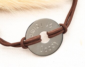 Bracelet Cordon Personnalisé Homme en Argent | Cible Cordon Ajustable | Bracelet Prénom Gravé | Cadeau Personnalisé Papa | Bracelet Parrain