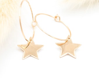 Gold plated star Creole earrings 750, 3 microns, female, teen, Creoles, Star Creole earrings - isabelleb, isabelle b