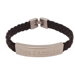 Bracelet Cuir Tressé Homme Personnalisé | Bijou Personnalisé Homme | Cadeau Parrain Personnalisé | Bracelet Prénom Gravé | Cadeaux Pour Lui