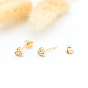 Trio of zirconium earrings plated with 750, 18 carat gold for women - Chic and Minimalist - isabelleb, isabelle bijoux, isabelle b