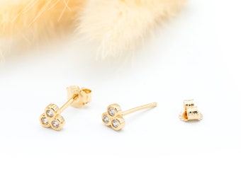Earrings trio of zirconiums plated gold 750, 18 carats for women - Chic and Minimalist - isabelleb, isabelle bijoux, isabelle b