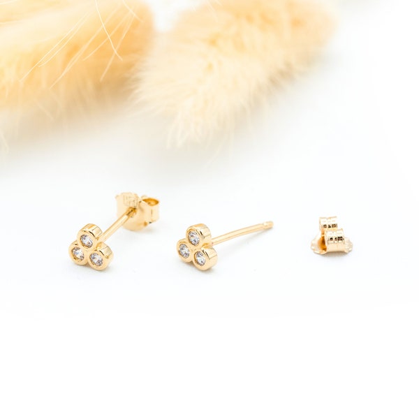 Earrings trio of zirconiums plated gold 750, 18 carats for women - Chic and Minimalist - isabelleb, isabelle bijoux, isabelle b