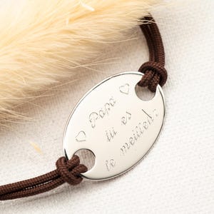 Bracelet personnalisé argent, médaille gravée cordon ajustable, Bracelet Prénom Gravé, Cadeau Parrain, Bracelet Naissance, Cadeau Noël Homme