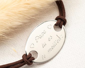Bracelet personnalisé argent, médaille gravée cordon ajustable, Bracelet Prénom Gravé, Cadeau Parrain, Bracelet Naissance, Cadeau Noël Homme