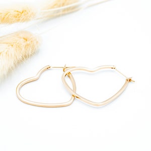 Gold plated heart hoop earrings for women - 750 gold plated hoop earrings - teen, friend, isabelleb, isabelle jewelry, mother&#39;s day
