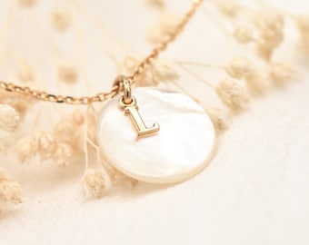 Personalized mother-of-pearl and initial necklace for women - Letter necklace, first name - Jewelry for mom, daughter, bff, godmother, EVJF, isabelle b, isabellebshop