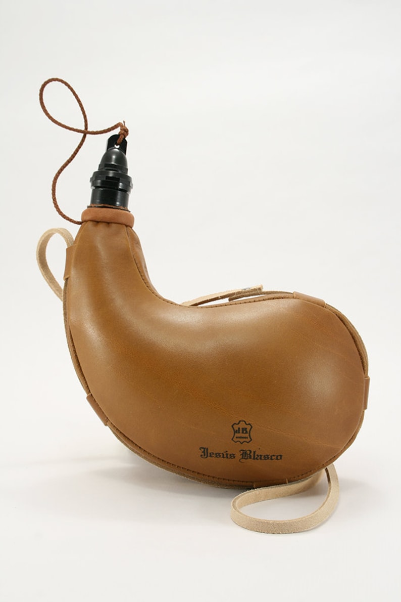 Spanish bota bag shiny leather Wine Skin Handmade in Spain