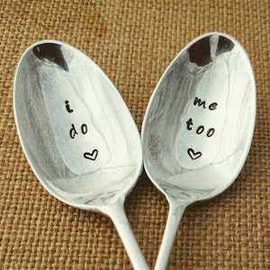 Personalised Wedding Spoons / I Do Me Too / Personalised Teaspoons / Mr And Mrs Wedding Gift / Vintage Engraved Spoons image 1