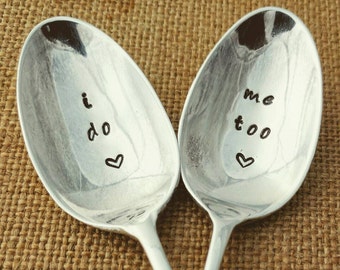 Personalised Wedding Spoons / I Do Me Too  / Personalised Teaspoons / Mr And Mrs Wedding Gift / Vintage Engraved Spoons
