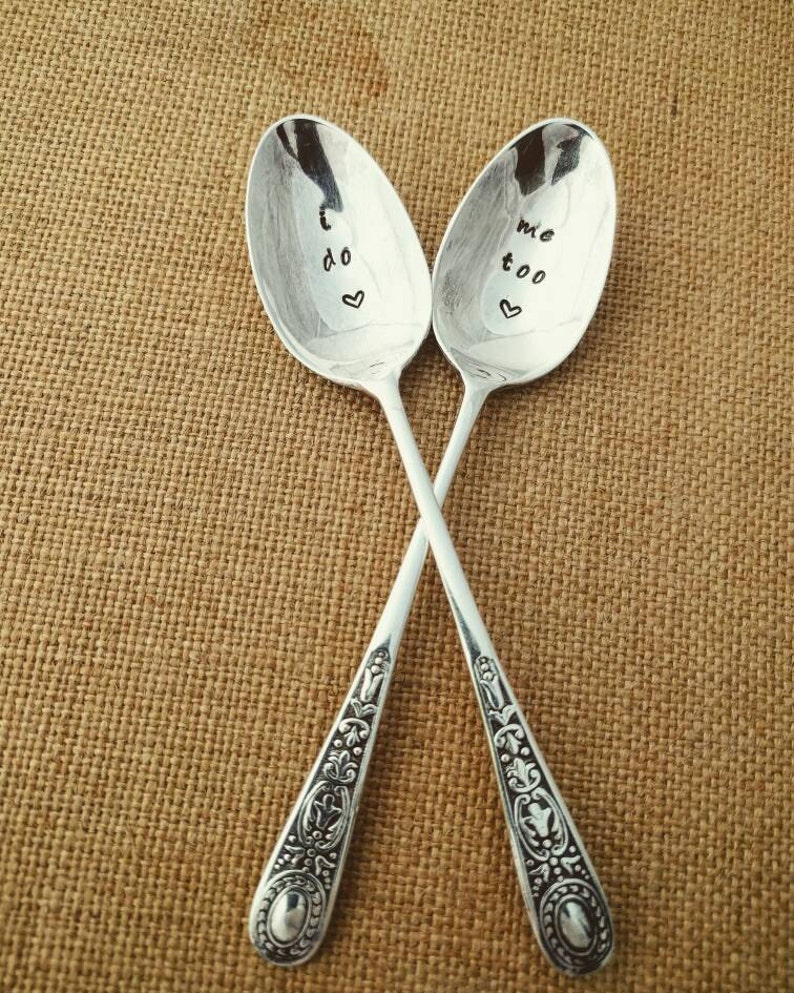 Personalised Wedding Spoons / I Do Me Too / Personalised Teaspoons / Mr And Mrs Wedding Gift / Vintage Engraved Spoons image 2