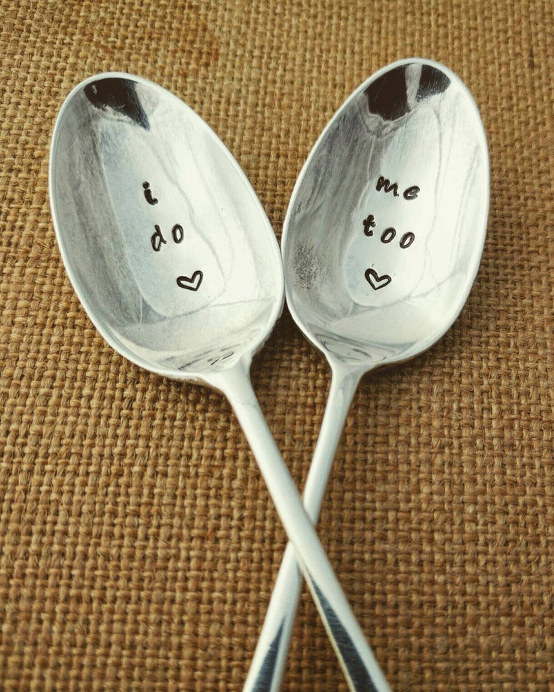 Personalised Wedding Spoons / I Do Me Too / Personalised Teaspoons / Mr And Mrs Wedding Gift / Vintage Engraved Spoons image 1