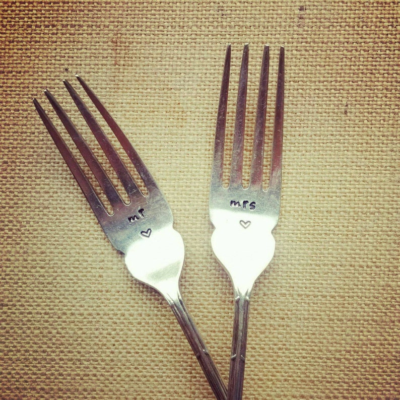 Mr and Mrs Forks Vintage Hand Stamped Wedding Gift image 2