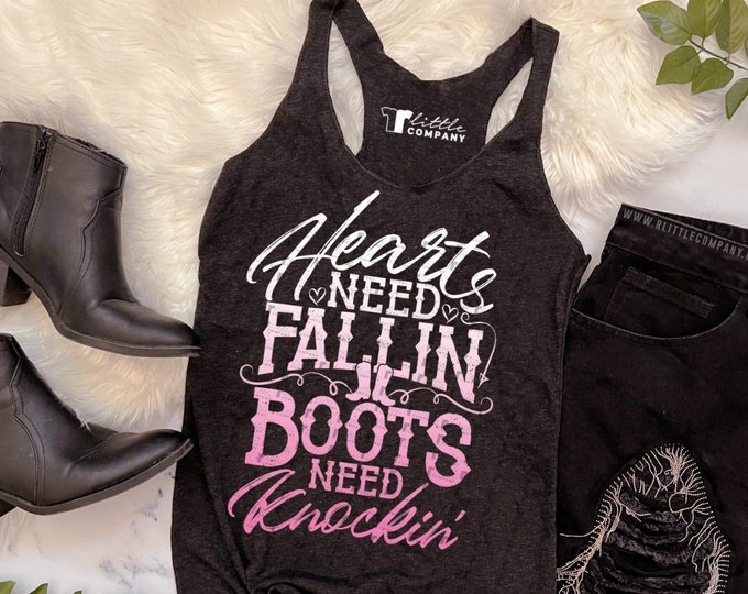 Hearts Need Fallin Boots Need Knockin' Women's Triblend Tank XS-2XL // Country Concert Tank // Country Music // Country Festival
