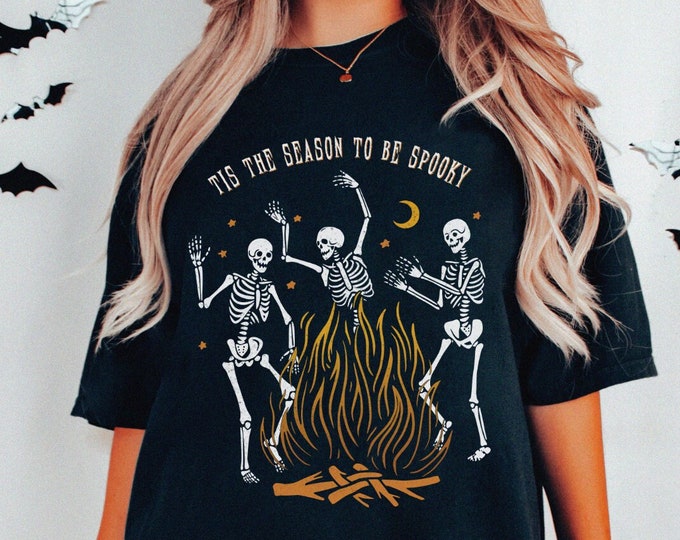 Halloween T-Shirt Tis the Season Unisex Tee XS-5XL / Funny Halloween Dancing Skeletons Tshirt Halloween Party Gift for Spooky Season