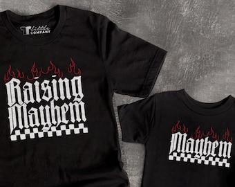 Raising Mayhem Tshirt Unisex & Kid / Matching Mommy and Me Alternative Mom Trendy Shirt New Mothers Day Gift Alt Clothing Mama Shirt