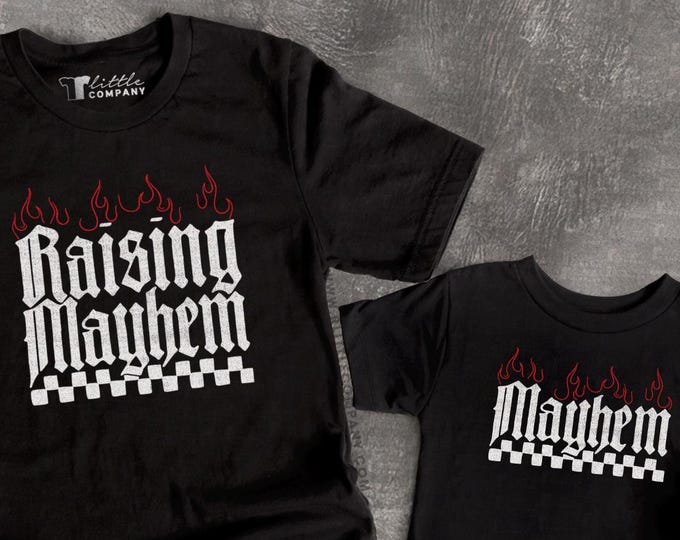 Raising Mayhem Tshirt Unisex & Kid / Matching Mommy and Me Alternative Mom Trendy Shirt New Mothers Day Gift Alt Clothing Mama Shirt