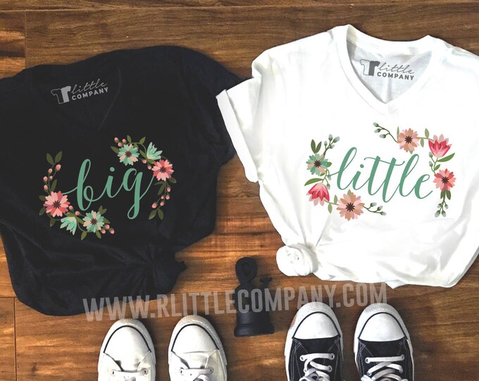 Big Little Floral Family Unisex Vneck Shirt S-2XL