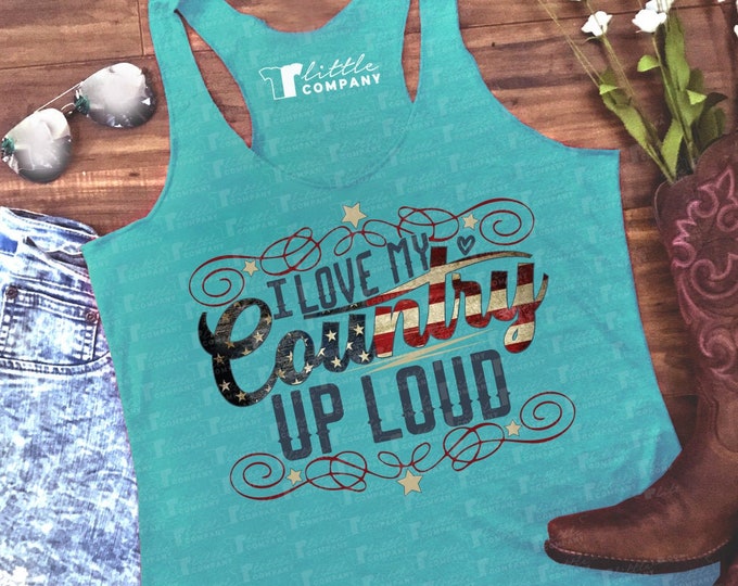 I Love my Country Up Loud Women's Triblend Tank XS-2XL