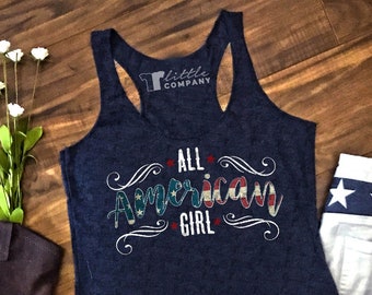 All American Girl Women's Lightweight Tank XS-2X Vintage Black, Vintage Red, and Heather Gray // Country Concert Tank // Fourth of July Tank