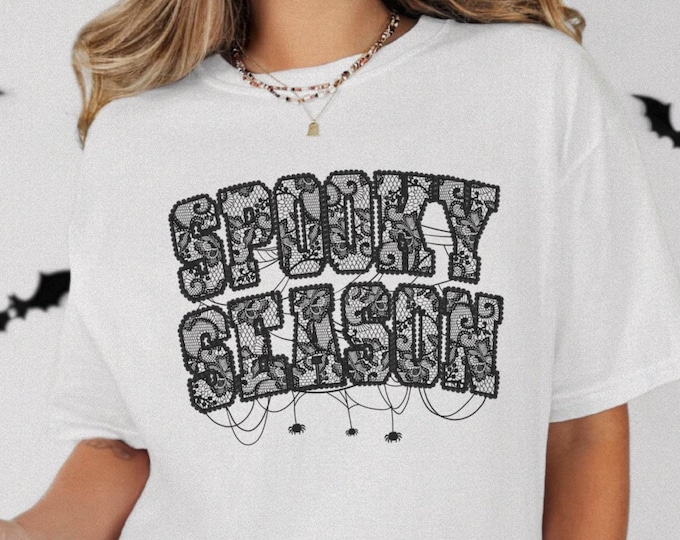 Spooky Season Comfort Colors Unisex Tshirt S-4XL / Mock Lace Halloween Graphic Tee Coquette Halloween Shirt Stay Spooky Autumn Vibes Shirt