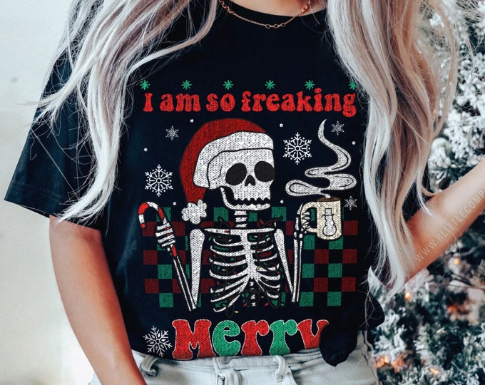 Halloween Christmas Skeleton Unisex Tee XS-5XL / Spooky Christmas T-shirt, Gothic Xmas, Merry Creepmas, Gothmas Shirt, Santa hat Skull