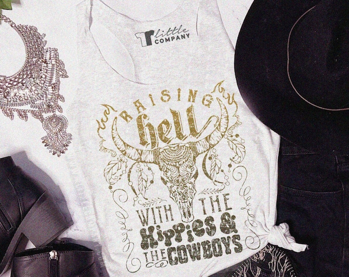 Raising Hell Country Women's Triblend Tank XS-2XL / Nashville Country Concert Tank Country Festival Western Graphic Tank Top Cowgirl Tank