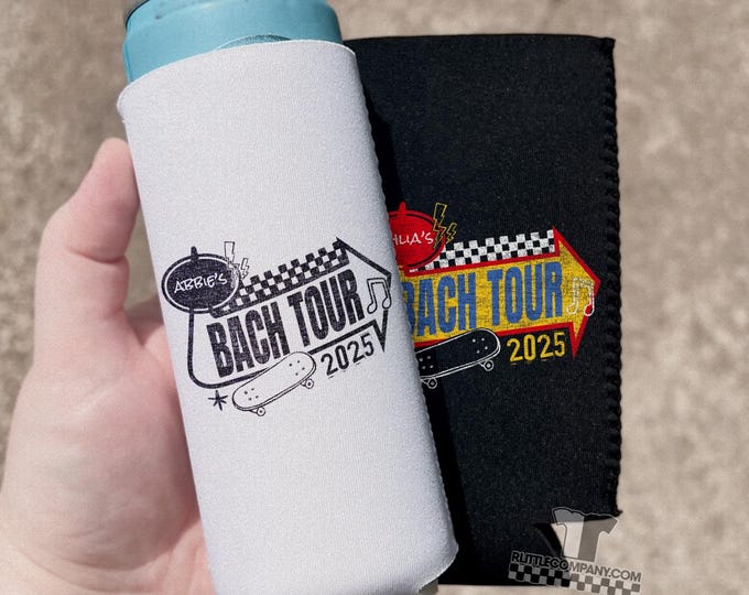 Emo Bachelorette Can Holder ONE SIDED / Custom Bach Tour Can Cooler Bridal Party Gifts Alternative Bride Personalized Matching Wedding Merch