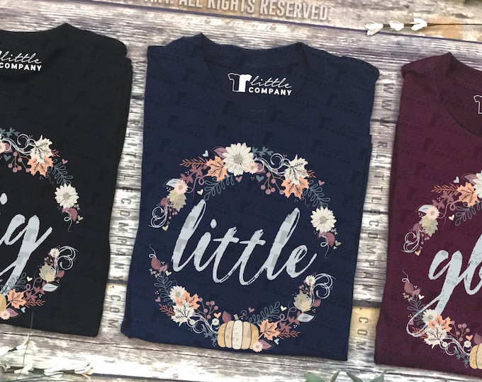 Big Little Family Fall Floral Pastel Wreath Unisex Tees XS-2XL