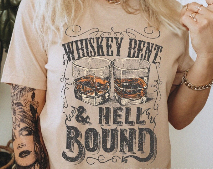 Country Music Tshirt, Unisex XS-5XL Whiskey Bent and Hell Bound / Country Concert Festival Vintage Western Graphic Tee Classic Nashville Tee