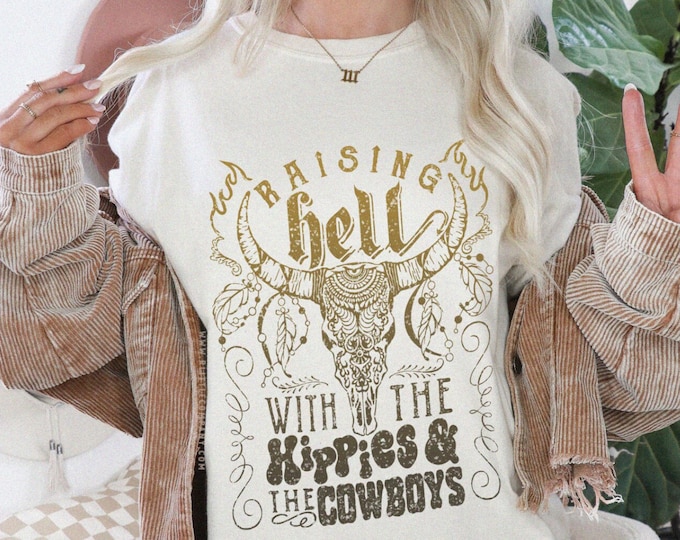 Raising Hell Comfort Colors® Shirt Unisex S-4XL/Retro Western Graphic Tee Oversized TShirt Vintage American Rodeo Shirt Cowgirl Summer Shirt