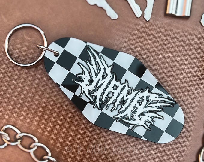 Metal Mama Motel Checkered Acrylic Keychain / Metal Mom Punk Keychain Bag Accessory