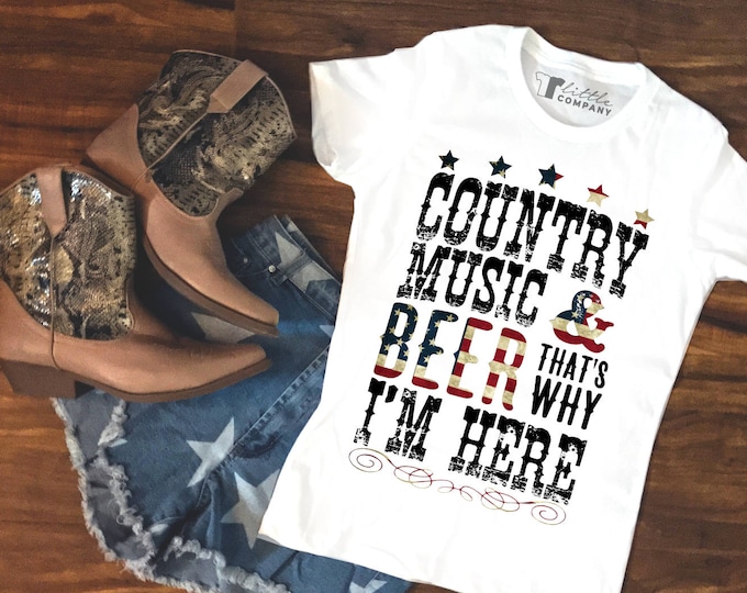 Country Music and Beer That's Why I'm Here **Custom Color** Women's Tee XS-3XL