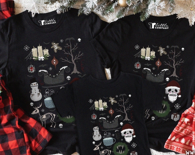 Halloween Ugly Christmas Matching Family Shirts / Goth Christmas Family Pajamas Shirts Merry Creepmas Spooky Family Xmas Matching Shirts Kid