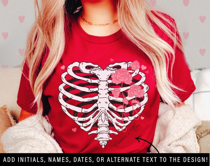 Skeleton Heart Valentine's Day Unisex Tshirt XS-5XL / Gift for Her, Halloween Vday, Goth Valentine's, Spooky Valentine's, Skull Valentine