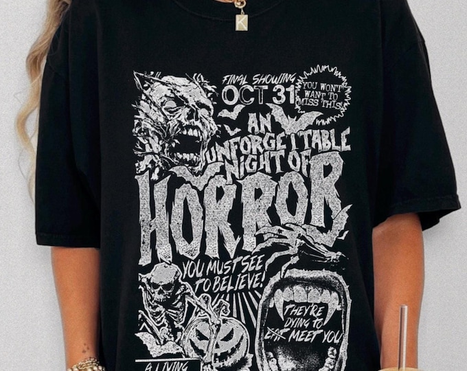 Horror Graphic Unisex TShirt Design XS-5XL Monster Art Horror Print Vintage Style Gothic Wear Halloween Party Outfit Creepy Fashion Comfort