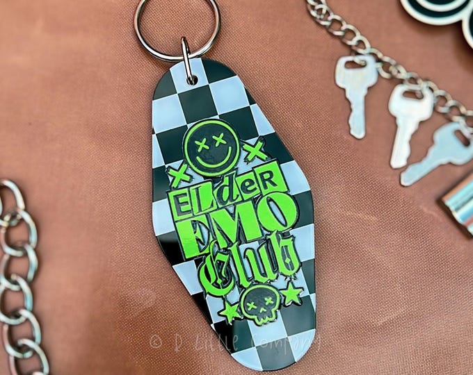 Elder Emo Club Motel Checkered Acrylic Keychain / Lime Green Print / It was Never a Phase Emo Keychain Bag Accessory