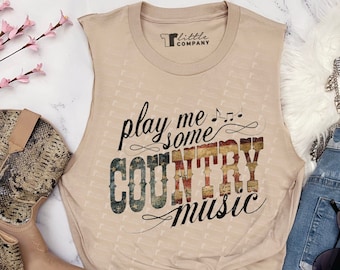 Play Me Some Country Music Unisex Soft Cut Tank XS-5XL / Country Festival, Vintage Western, Country Music, Concert Lyrics, American Flag