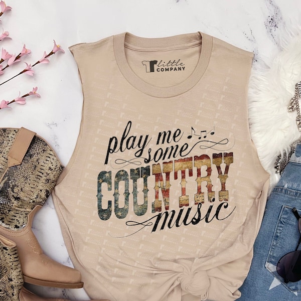 Play Me Some Country Music Unisex Soft Cut Tank XS-5XL / Country Festival, Vintage Western, Country Music, Concert Lyrics, American Flag