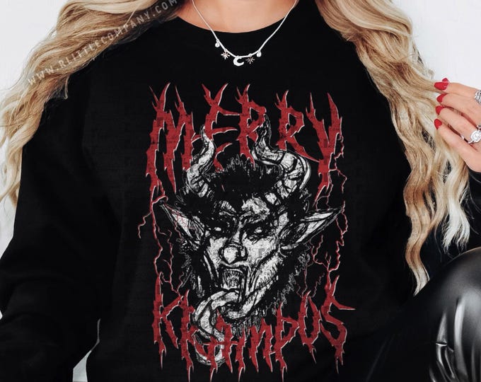 Gothic Merry Krampus Ugly Christmas Sweater Unisex S-3XL / Spooky Christmas Heavy Death Metal Goth Christmas Sweater Krampus Holiday Jumper