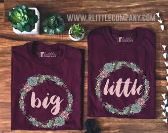 Big Little Sorority Family Succulent Wreath Unisex Softstyle Tees S-2XL // Big Little Reveal // Big Little Gift // Sorority Shirt