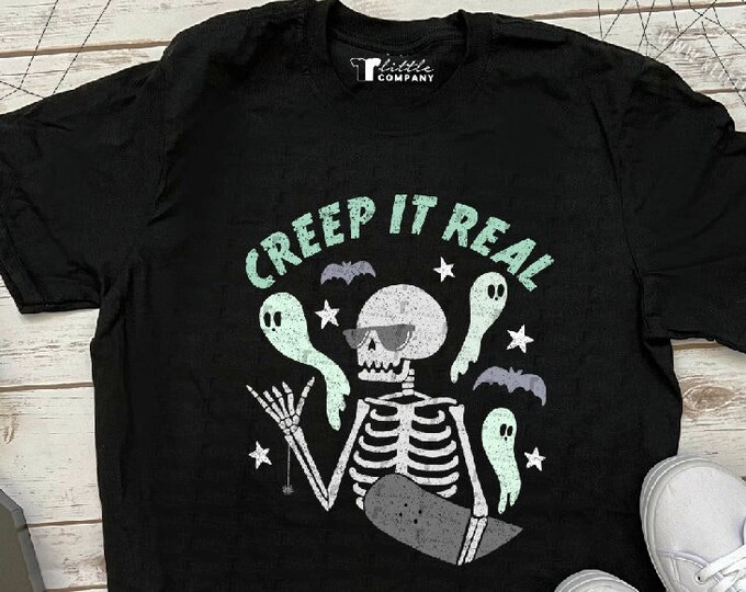 Vintage Halloween Creep it Real Soft Unisex Tee XS-5XL / Skeleton Shirt, Fall Shirt, Goth, Elder Emo, Retro, Halloween, Alt, Spooky Season