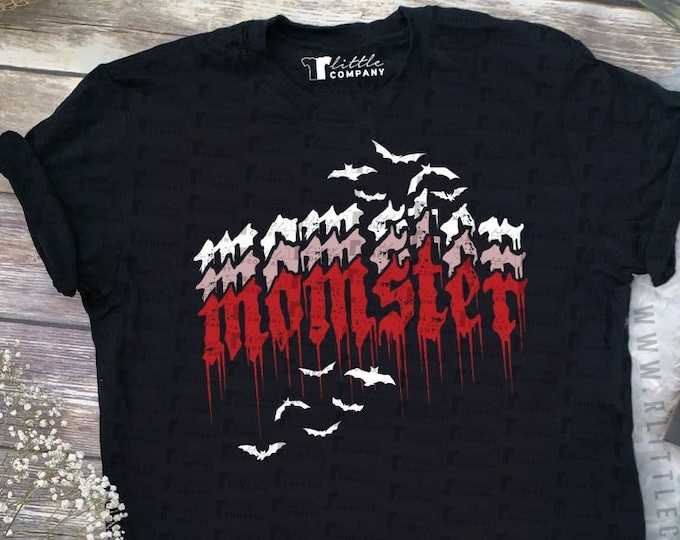 MOMster Unisex Softstyle Tshirt XS-5XL // Mom Tee / Halloqueen / Halloween / Spooky Shirt / Ghoul Mama / Goth Mom / Bats / Alternative