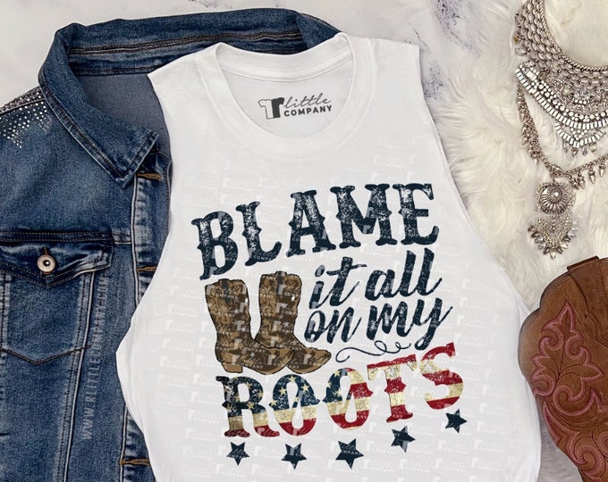 Blame it All on my Roots Unisex Soft Tank XS-5XL / Cowboy, Country Concert, Festival, Western, Friends in Low Places, Dive Bar, 90s Country