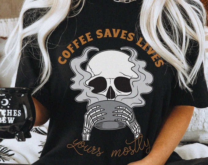 Funny Coffee Lover Tshirt Unisex XS-5XL / Coffee Lover Gift Skeleton Graphic Tshirt Death Before Decaf Alternative Soft Grunge Clothing.