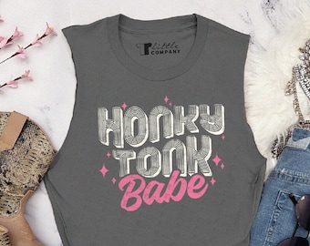 Honky Tonk Babe Unisex Cut Tank XS-5XL / Western Vintage Graphic Shirt Nashville Girls Trip Trendy Country Music Concert Festival Outfit