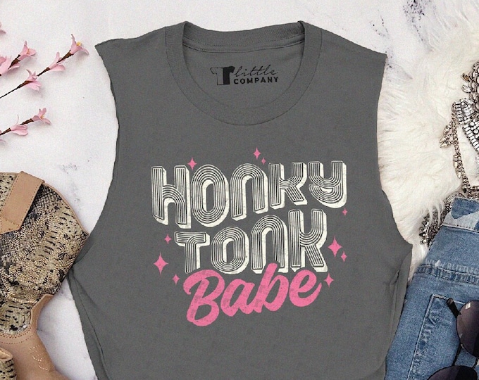 Honky Tonk Babe Unisex Cut Tank XS-5XL / Western Vintage Graphic Shirt Nashville Girls Trip Trendy Country Music Concert Festival Outfit