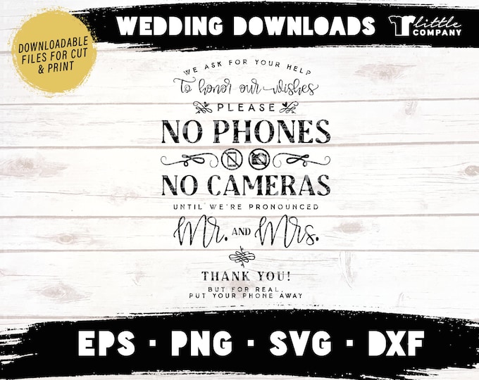 Unplugged Wedding Ceremony Sign Instant Digital Download / Eps Png Svg Dxf Files